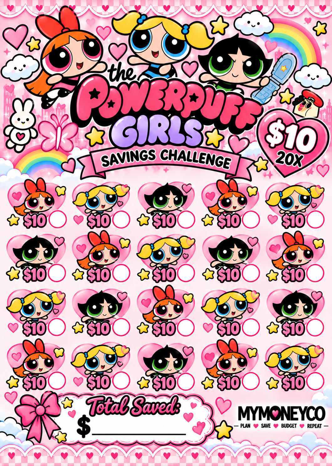 Powder Puff Girls A6 Binder with Matching Savings Challenges