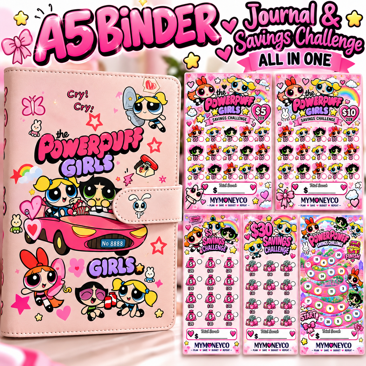 Powder Puff Girls A6 Binder with Matching Savings Challenges