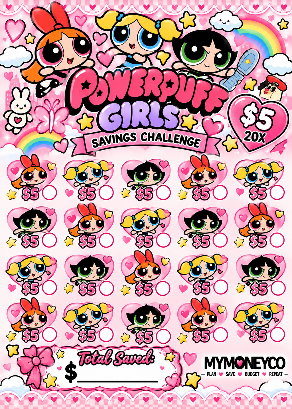 Powder Puff Girls A6 Binder with Matching Savings Challenges