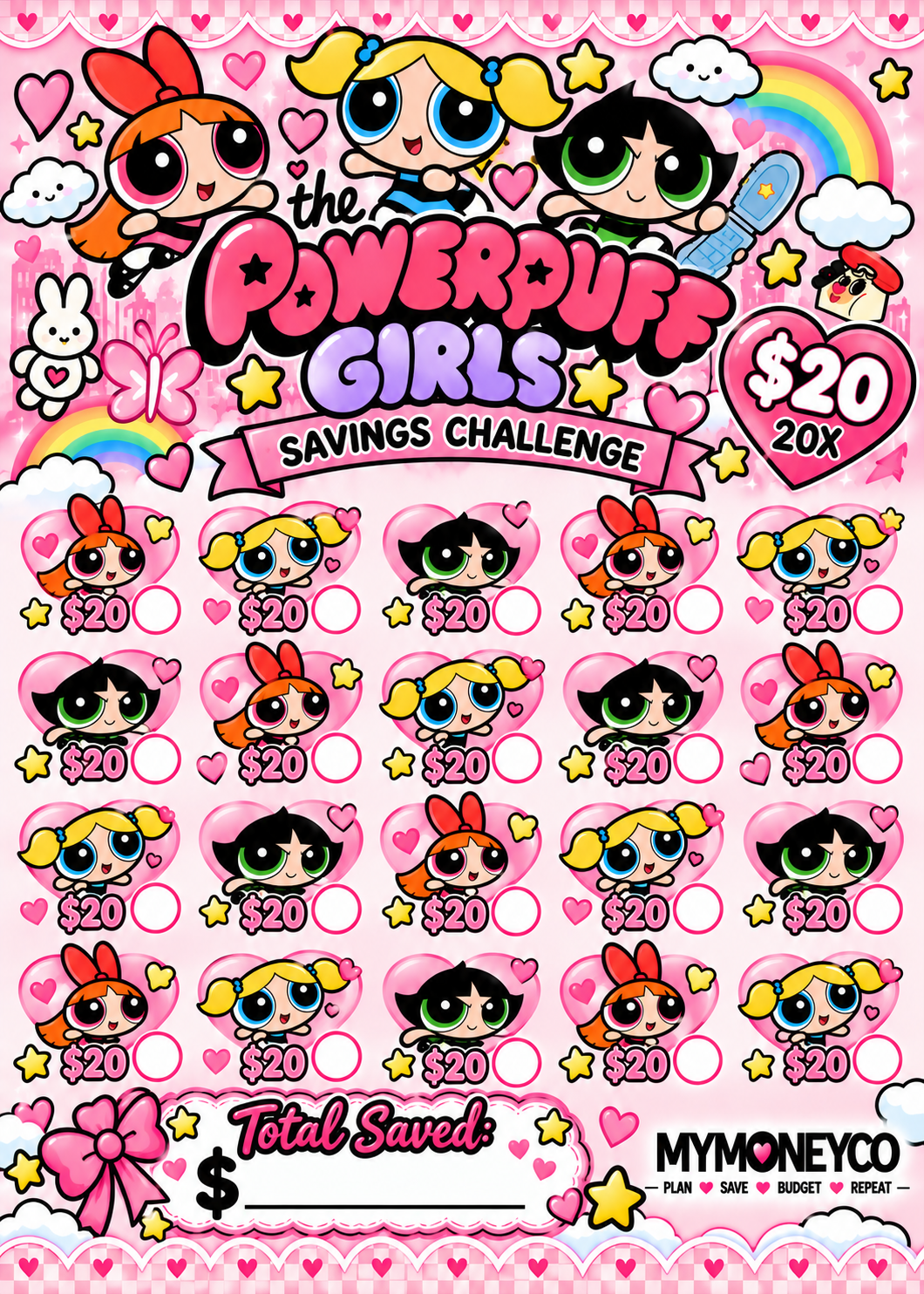 Powder Puff Girls A6 Binder with Matching Savings Challenges