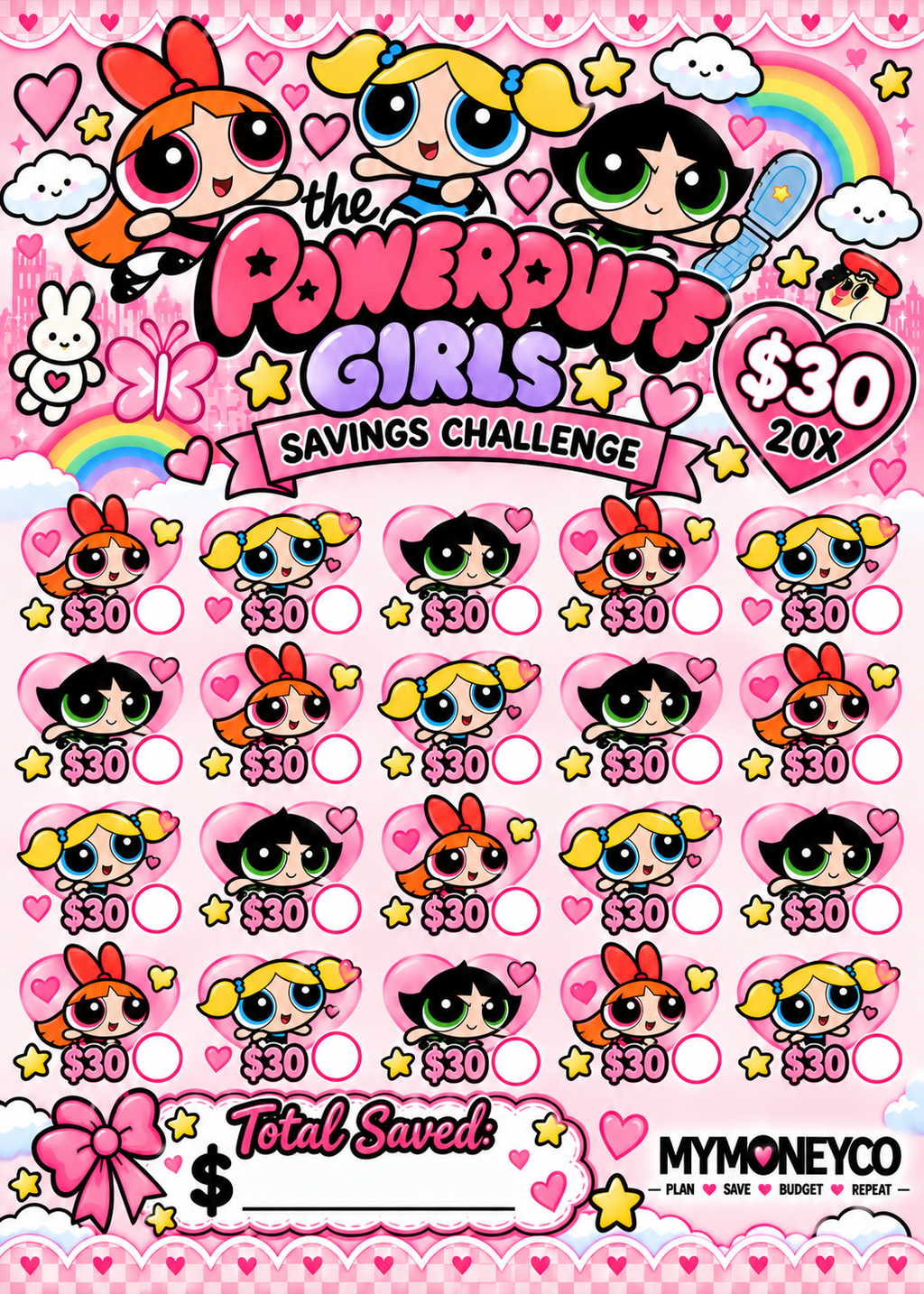 Powder Puff Girls A6 Binder with Matching Savings Challenges
